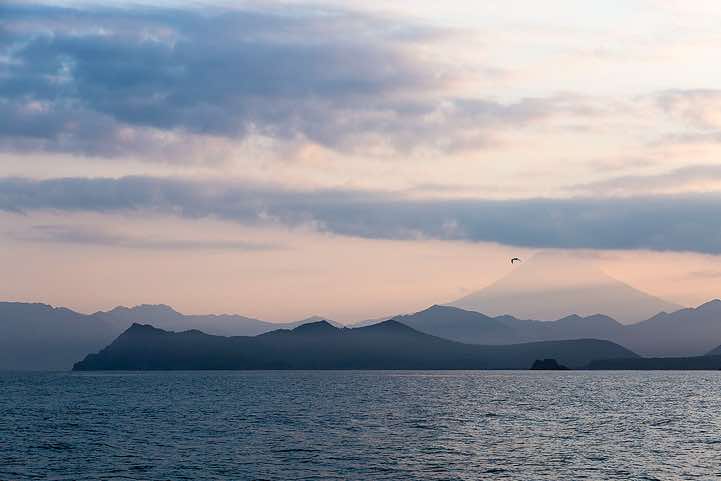 Volcano in the clouds, Avacha Bay, Pacific Ocean