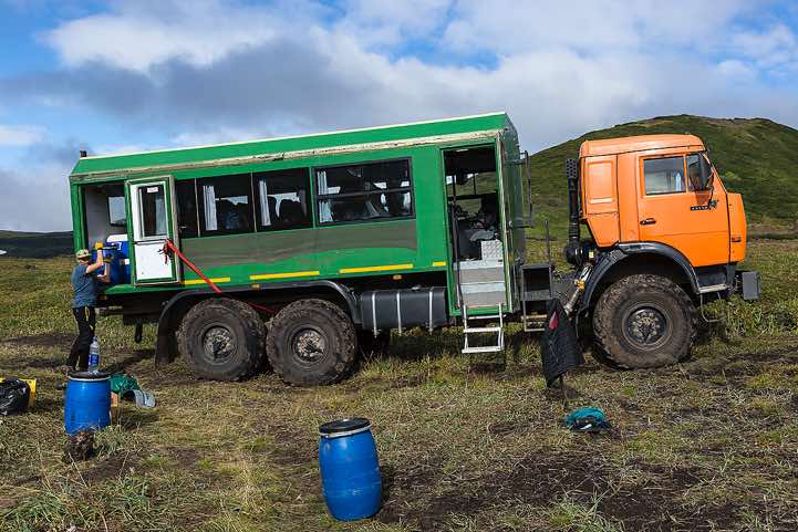 Kamaz truck at our campsite near Gorely and Mutnowsky volcanoes