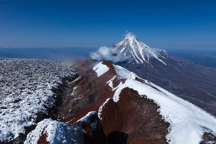 Top of Avachinsky volcano, 2741m, with Koryaksky volcano, 3456m, seen in the background, Kamchatka