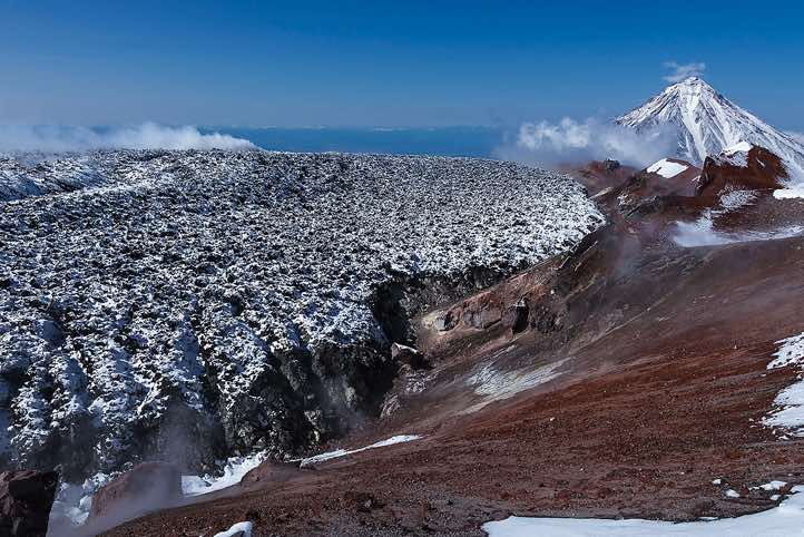 Crater of Avachinsky volcano, 2741m, with Koryaksky volcano, 3456m, seen in the background