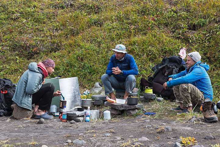 Roma, Anton and Maxim (from left) preparing lunch