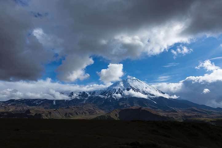 Tolbachik volcano in clouds, around Tolbachik trek, Klyuchevskoy Nature Park