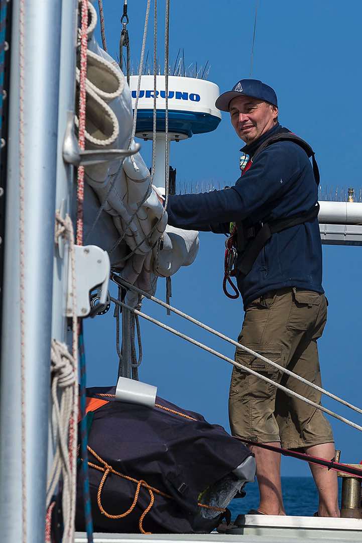 Skipper of our sailing yacht, Avacha Bay, Pacific Ocean
