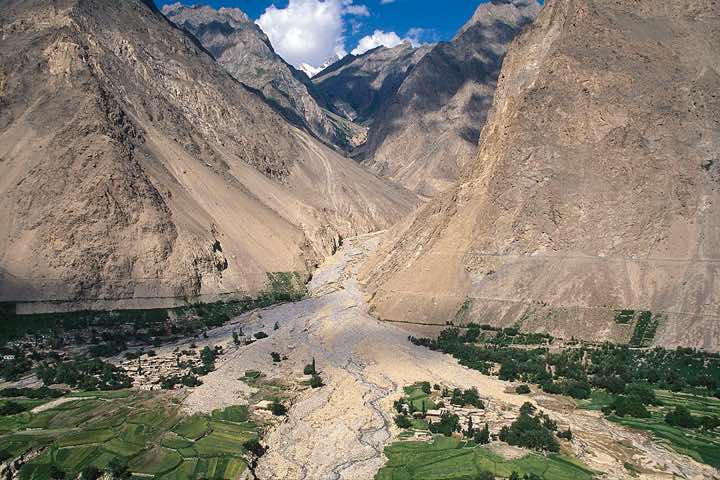 A massive landslide roared trough the centre of this village in the Hushe Valley