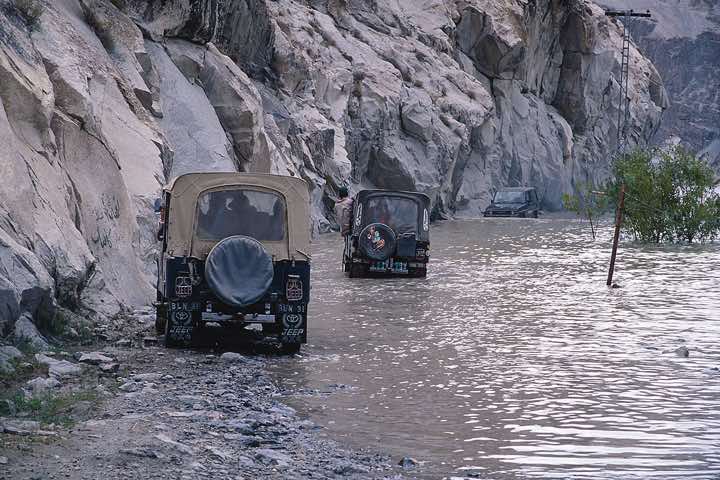 The road to Khapulu along the south bank of the Shyok river was subject to floodings
