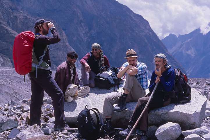 Trekking group on the Biafo Glacier, Karakoram Mountains