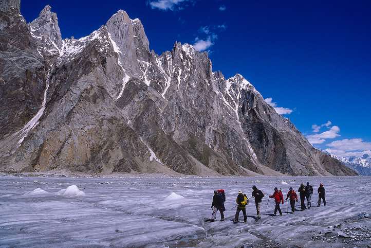 Trekking group on the Biafo Glacier, Karakoram Mountains