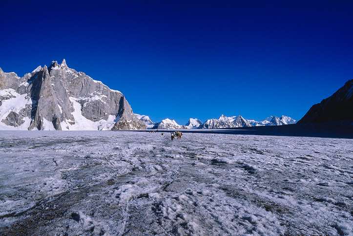 Group of porters on the Biafo Glacier, Karakoram Mountains