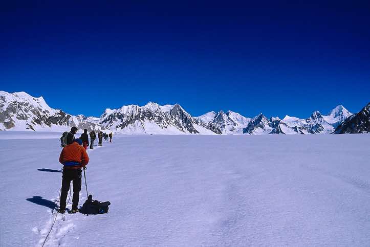 Trekking group on the Biafo Glacier, Karakoram Mountains