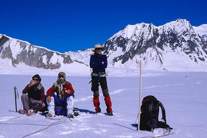 Alif Khan, Mirzadad and Michael on the Biafo Glacier, Karakoram Mountains