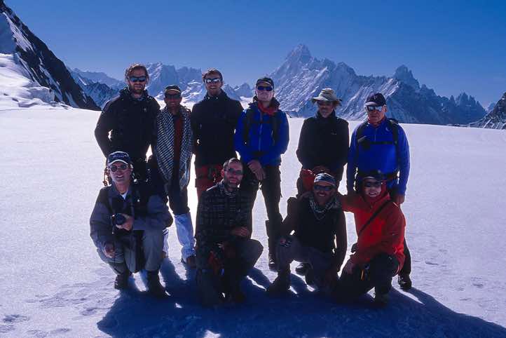 Trekking group on top of Hispar La pass, 5150m, Karakoram Mountains