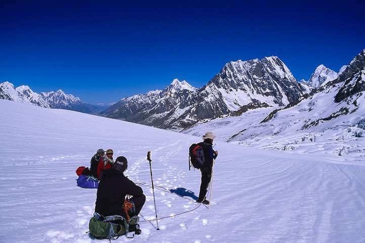 Descending Hispar La pass towards Hispar Glacier, Karakoram Mountains