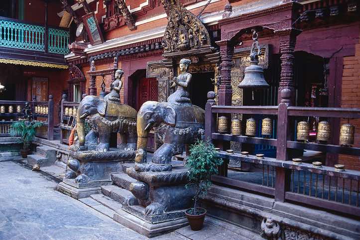 Inside the courtyard of the Golden Temple, Patan