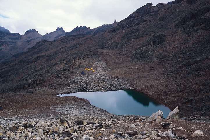 Campsite, seen from Simba Col, 4620m, Chogoria route