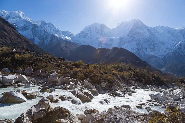 Manaslu North, 7157m, Mount Manasu, 8163m, from the north-west