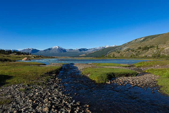 Campsite near river, Tavan Bogd National Park, Altai Mountains, Western Mongolia