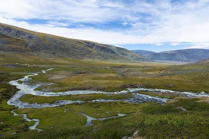 River valley near campsite, Tavan Bogd National Park, Altai Mountains, Western Mongolia