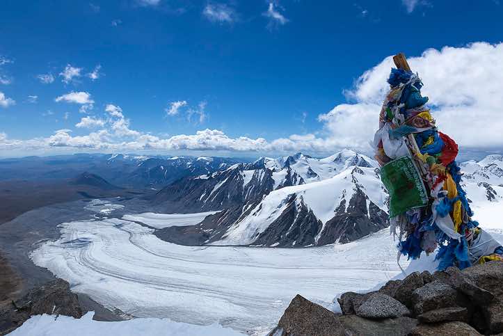 Potanin Glacier, seen from the top of Malchin Peak (4050m), Tavan Bogd National Park, Altai Mountains, Western Mongolia