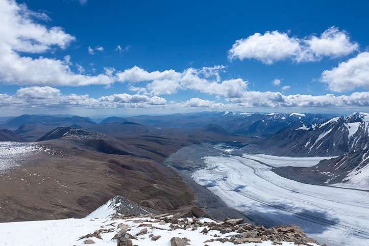 Potanin Glacier, seen from the top of Malchin Peak (4050m), Tavan Bogd National Park, Altai Mountains, Western Mongolia