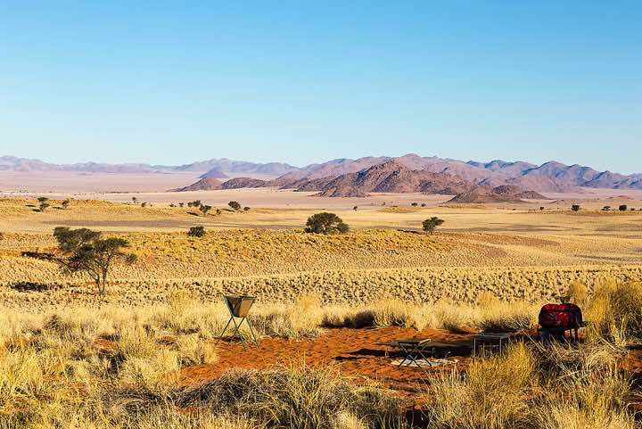 Open air campsite at Schafberg Camp on Tok Tokkie Trail, NamibRand Nature Reserve, Namib Desert