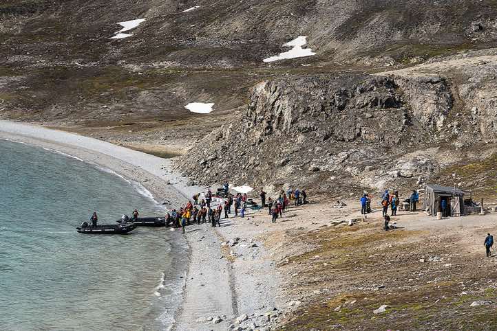 Zodiac landing site at 'Texas bar', a little cabin built by the famous trapper Hilmar Nøis, Liefdefjorden