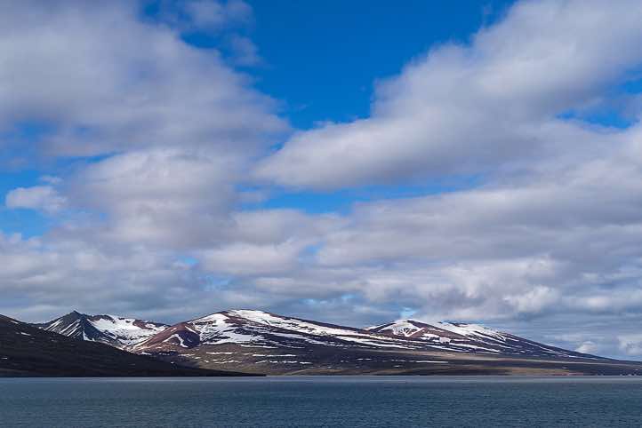 Panoramic view of the mountains lining Bockfjorden