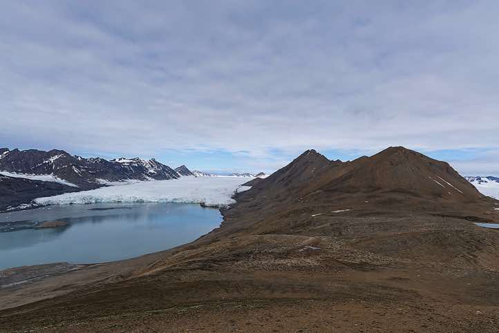 Konowbreen Glacier, seen from the top of Valentinryggen mountain ridge, St. Jonsfjorden, Oscar II Land
