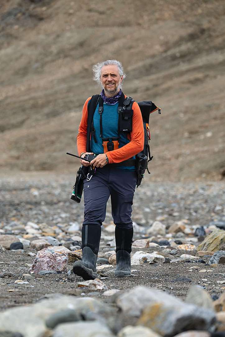 Expedition leader Philipp Schaudy, Valentinryggen landing site, St. Jonsfjorden, Oscar II Land