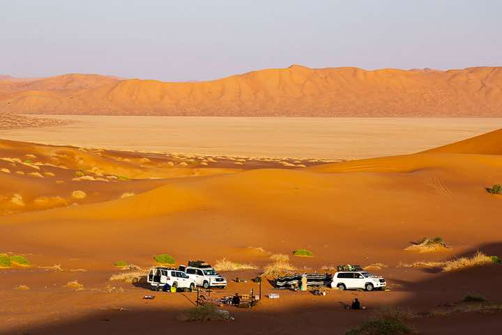 Campsite in the dunes, desert landscape, Rub al Khali, Empty Quarter, Dhofar region