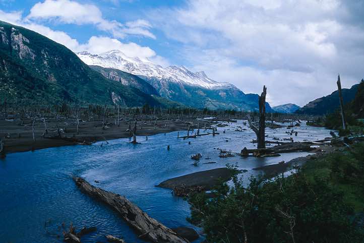 A valley buried under a blanket of volcano ash, Carretera Austral, Chile