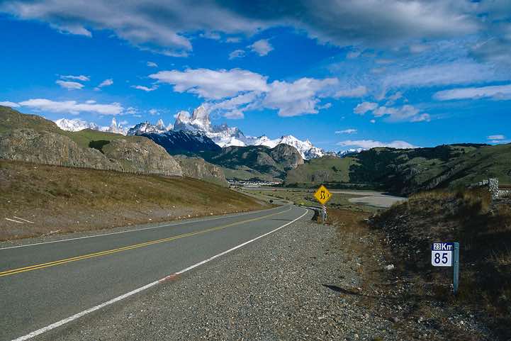 Cerro Torre and Fitz Roy, seen from the road to El Chaltén, Argentina