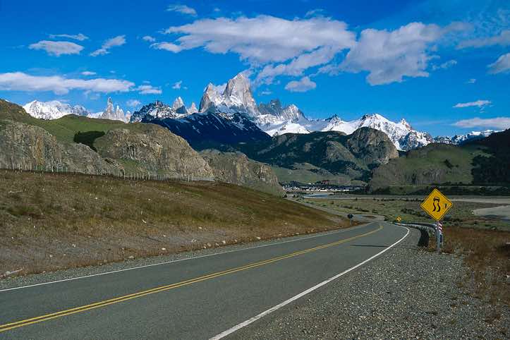 Cerro Torre and Fitz Roy, seen from the road to El Chaltén, Argentina