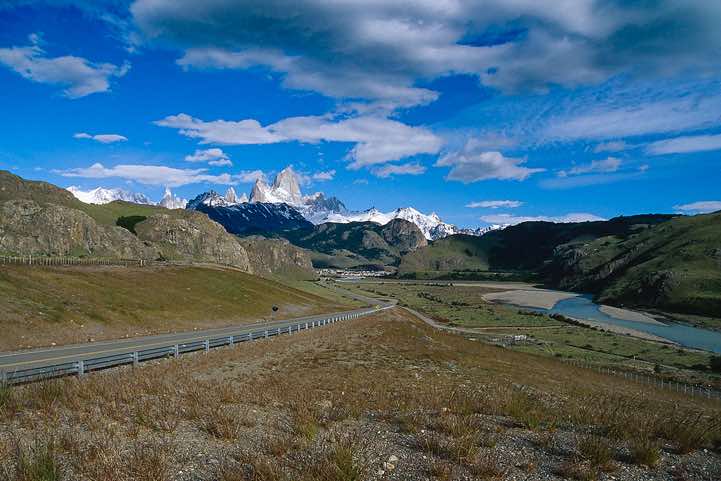 Cerro Torre and Fitz Roy, seen from the road to El Chaltén, Argentina