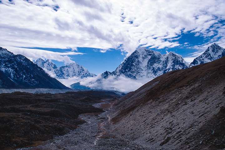 Looking down the Khumbu Valley on the trail towards Gorak Shep
