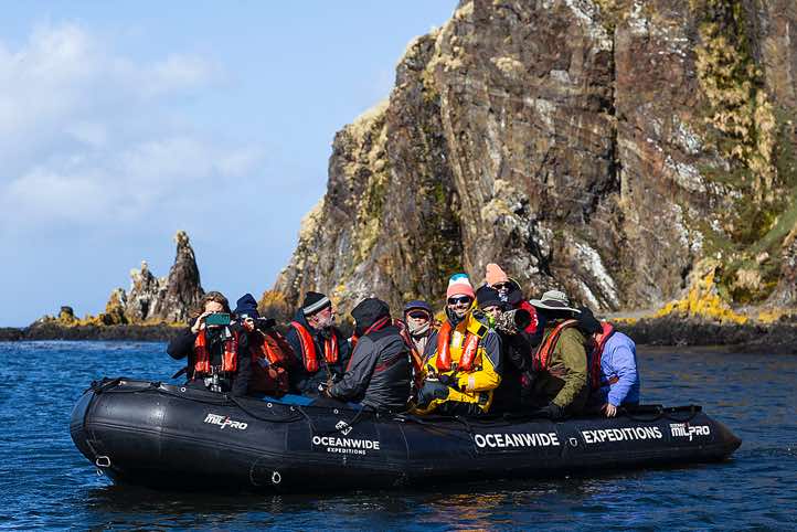 Zodiac in the Elephant Lagoon, Prince Olav Harbour, South Georgia