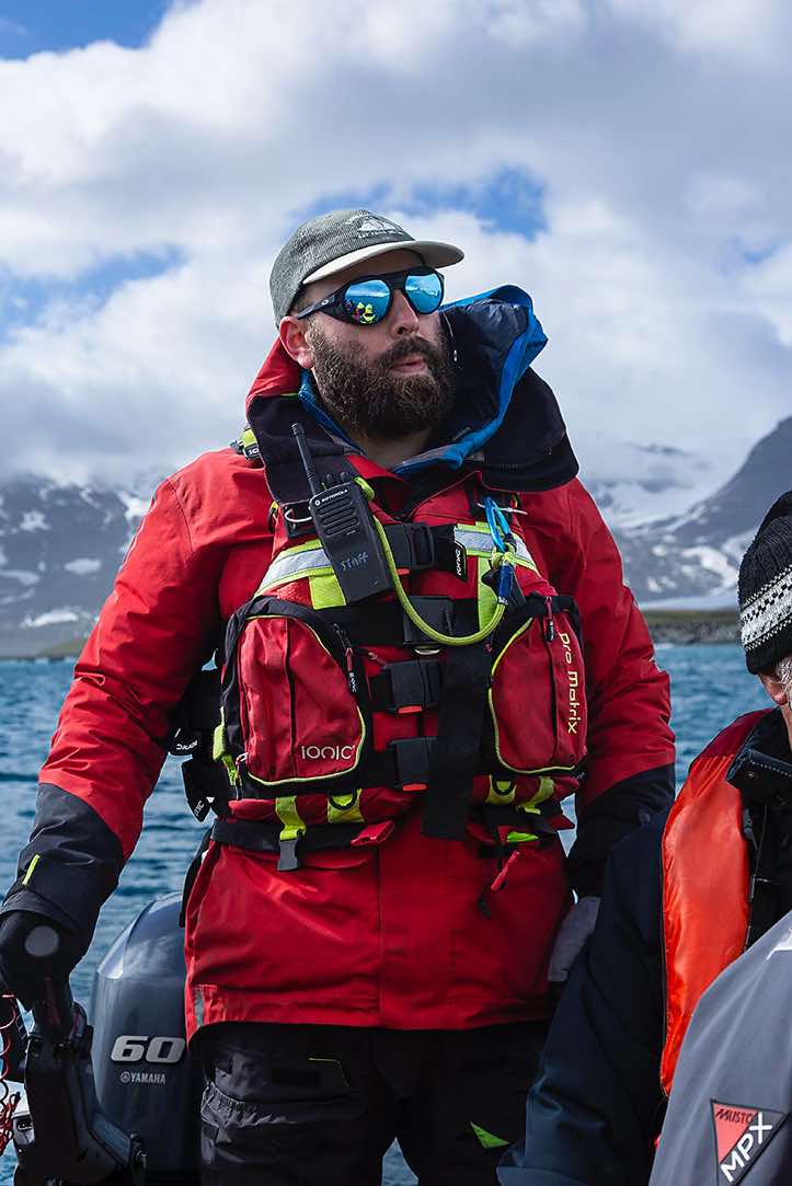 Zodiac cruise with expedition guide George, Salisbury Plain, South Georgia