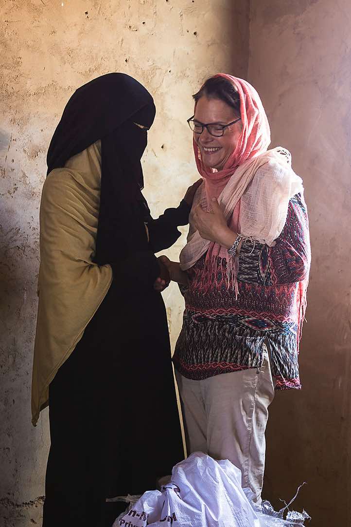 Local teacher and Austrian guide Karin Scheidhammer at school, Bayuda Desert, Northern Sudan