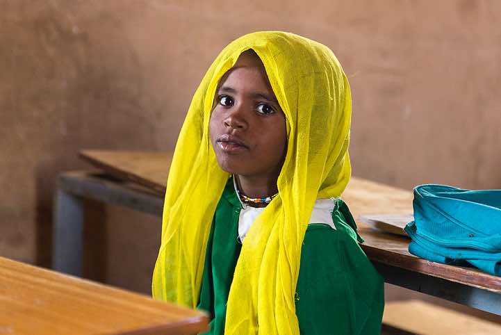Bisharin nomad girl at school, Bayuda Desert, Northern Sudan