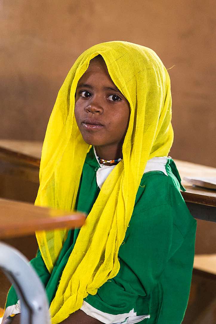 Bisharin nomad girl at school, Bayuda Desert, Northern Sudan
