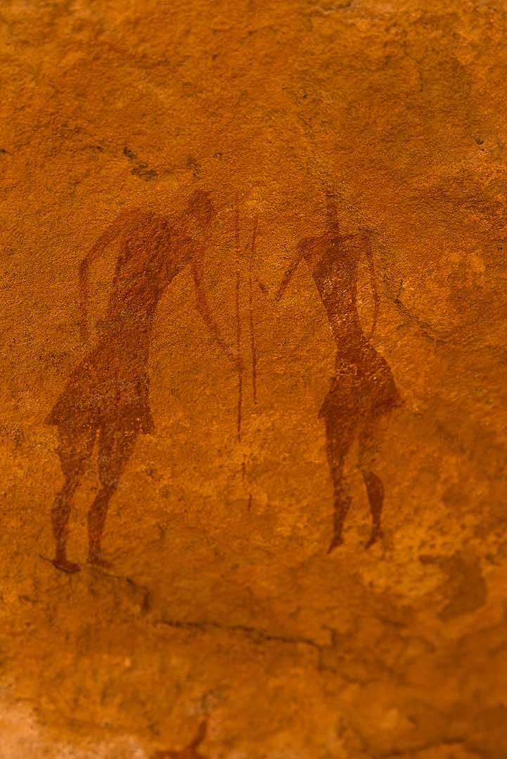 Painted warriors, Neolithic rock art, Tadrart region, Tassili n ́Ajjer National Park, Sahara, North Africa