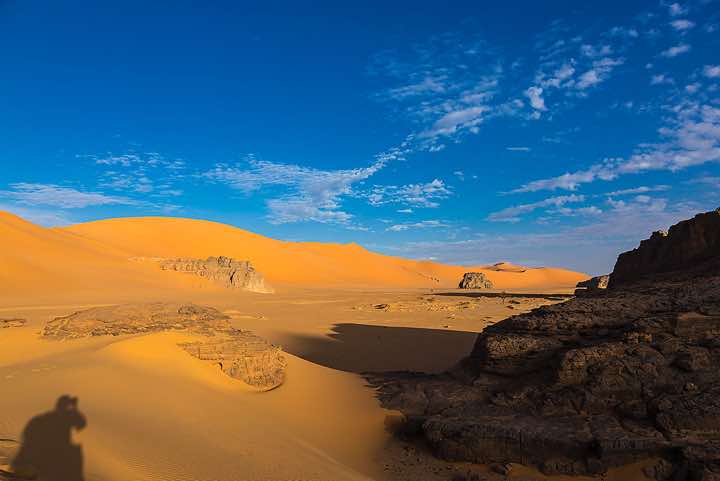 Sand dunes at Ouan Zaouatan, Tadrart region, Tassili n ́Ajjer National Park, Sahara, North Africa