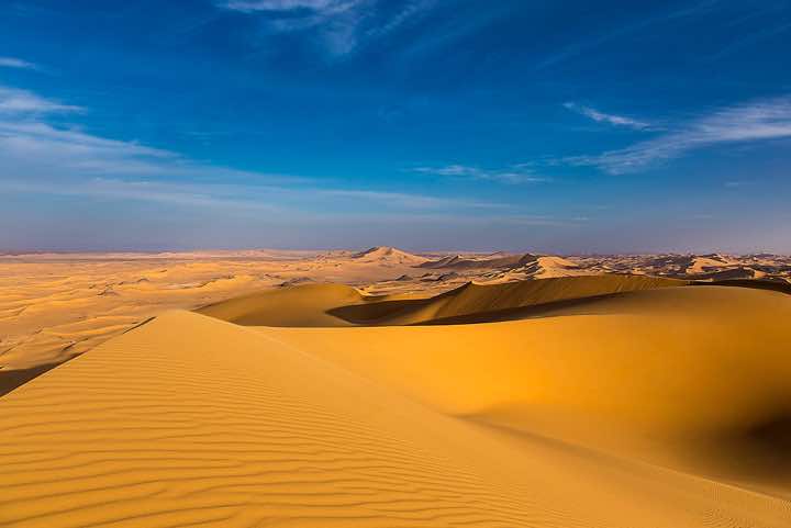 Sand dunes of Oued In Djerane, Tadrart region, Tassili n ́Ajjer National Park, Sahara, North Africa