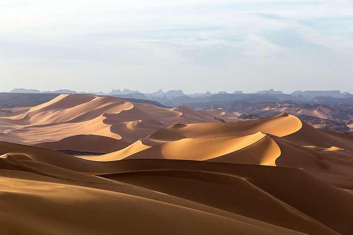 Sand dunes of Oued In Djerane, Tadrart region, Tassili n ́Ajjer National Park, Sahara, North Africa