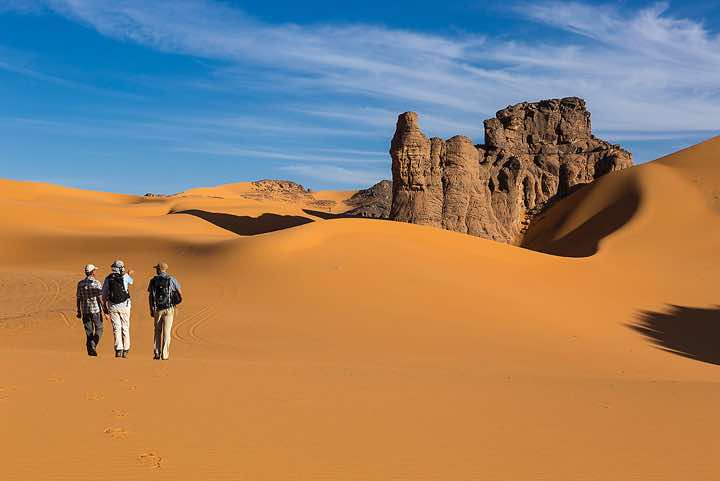 Sand dunes and rocks of Moul Naga, Tadrart region, Tassili n' Ajjer National Park, Sahara, North Africa