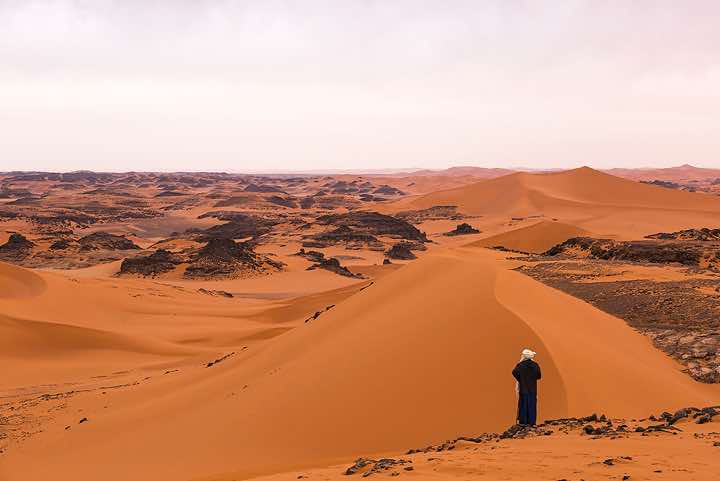 Sand dunes and rocks, Tadrart region, Tassili n ́Ajjer National Park, Sahara, North Africa