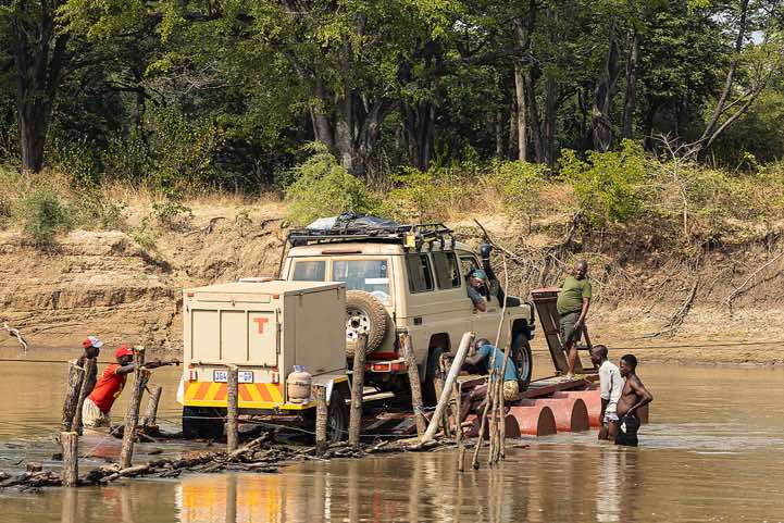 Pontoon ferry across the Luangwa River, North Luangwa National Park