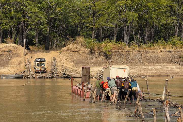 Pontoon ferry across the Luangwa River, North Luangwa National Park