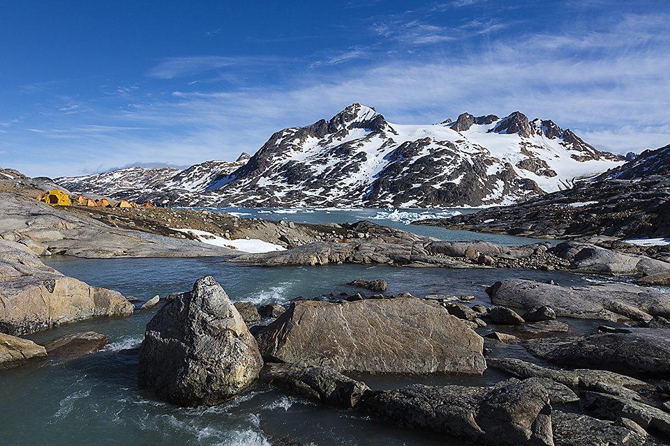 Campsite in the wilderness, Sangmileq Fjord, Ammassalik Island, East Greenland