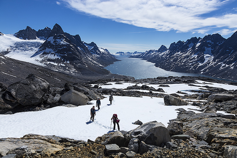 Hiking in the mountains, Ikaasartivaq Strait, Greenlandic mainland, East Greenland