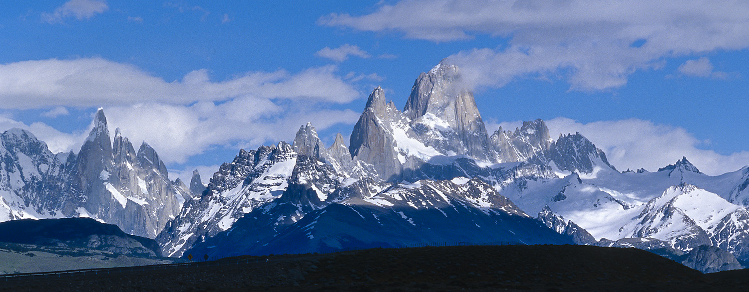 Cerro Torre and Fitz Roy, seen from the road to El Chaltén, Argentina